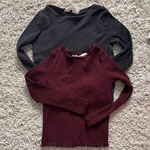 H&M | Ribbed Long-Sleeve Tops in Black & Burgundy 🌼